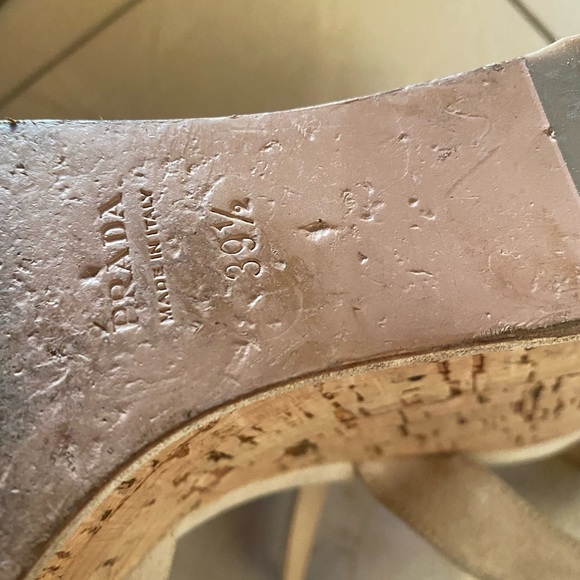 Prada suede beige cork platform wedge - Picture 10 of 13